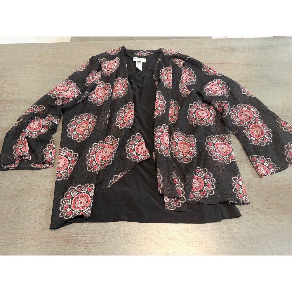 Rebecca Malone Plus Size 3X Black Red Medallion Cardigan & Tank 2 Piece Set